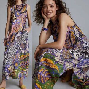 NWT Anthropologie  Alanna Maxi Printed Viscose Dress Size L